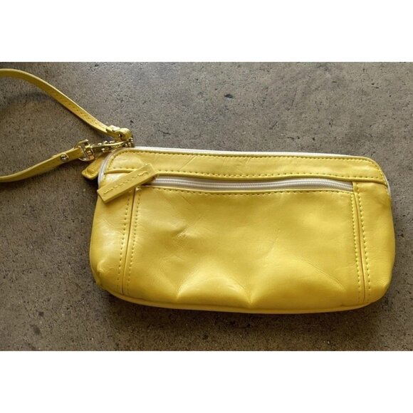 Isaac Mizrahi Zip Women’s Wristlet Tan Yellow Green Leather Multi Pocket - Picture 10 of 13